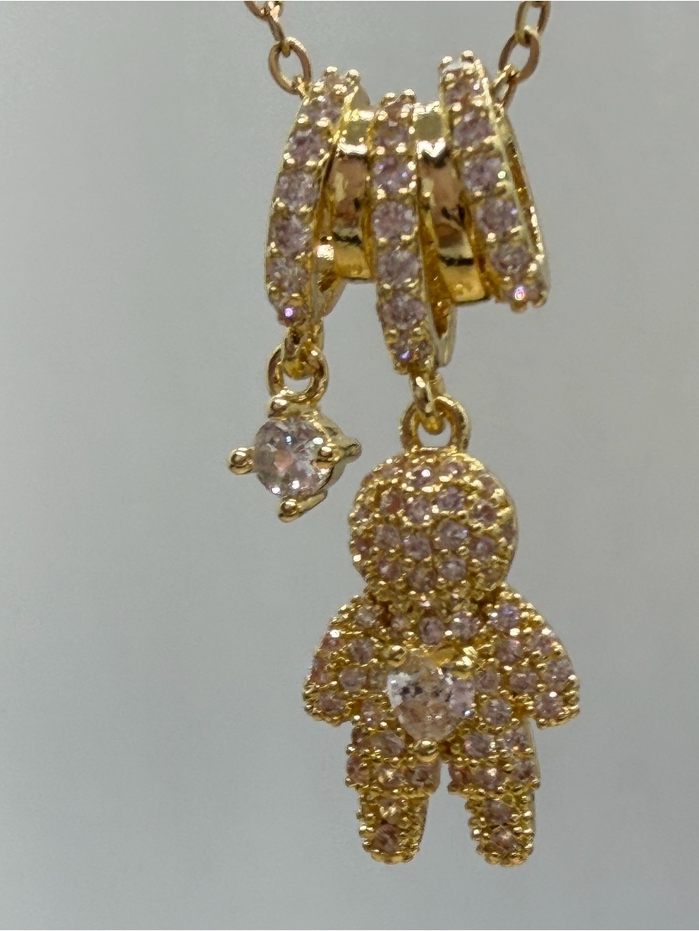 Gold-Tone Pink Crystal Baby Charm Necklace
